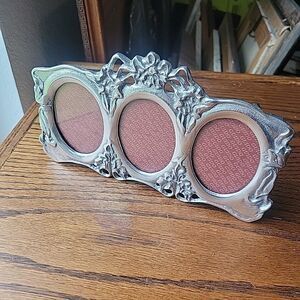 Vtg Art Nouveau Style Photo Frame Flowers 3 Oval Pictures Silver Cast Metal